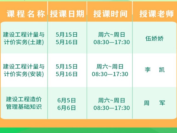 2021年5-6月份二级造价师面授课近期开课！